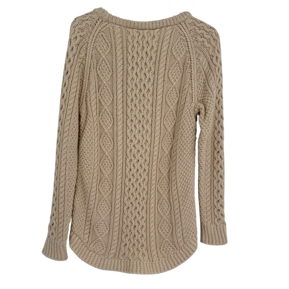 LL Bean Signature Fisherman Tunic Sweater Womens Size S Ivory Cable Knit - Picture 2 of 11